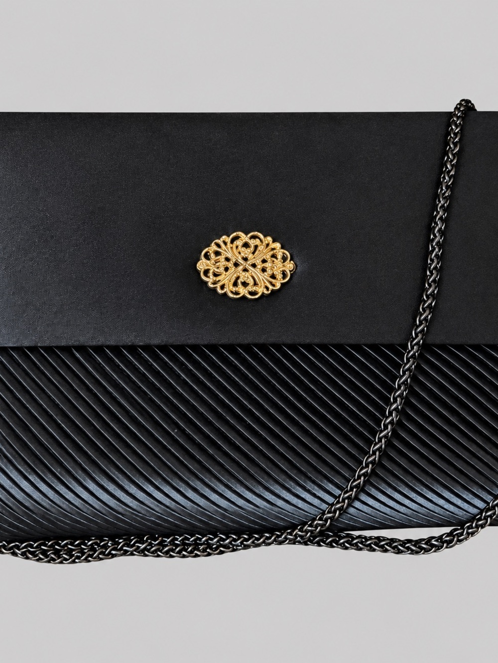 Black Evening Clutch with Gold Accent
